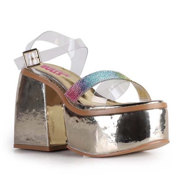 Chunky Gold Clear Strap Platfrom Heel - Picture 3 of 4